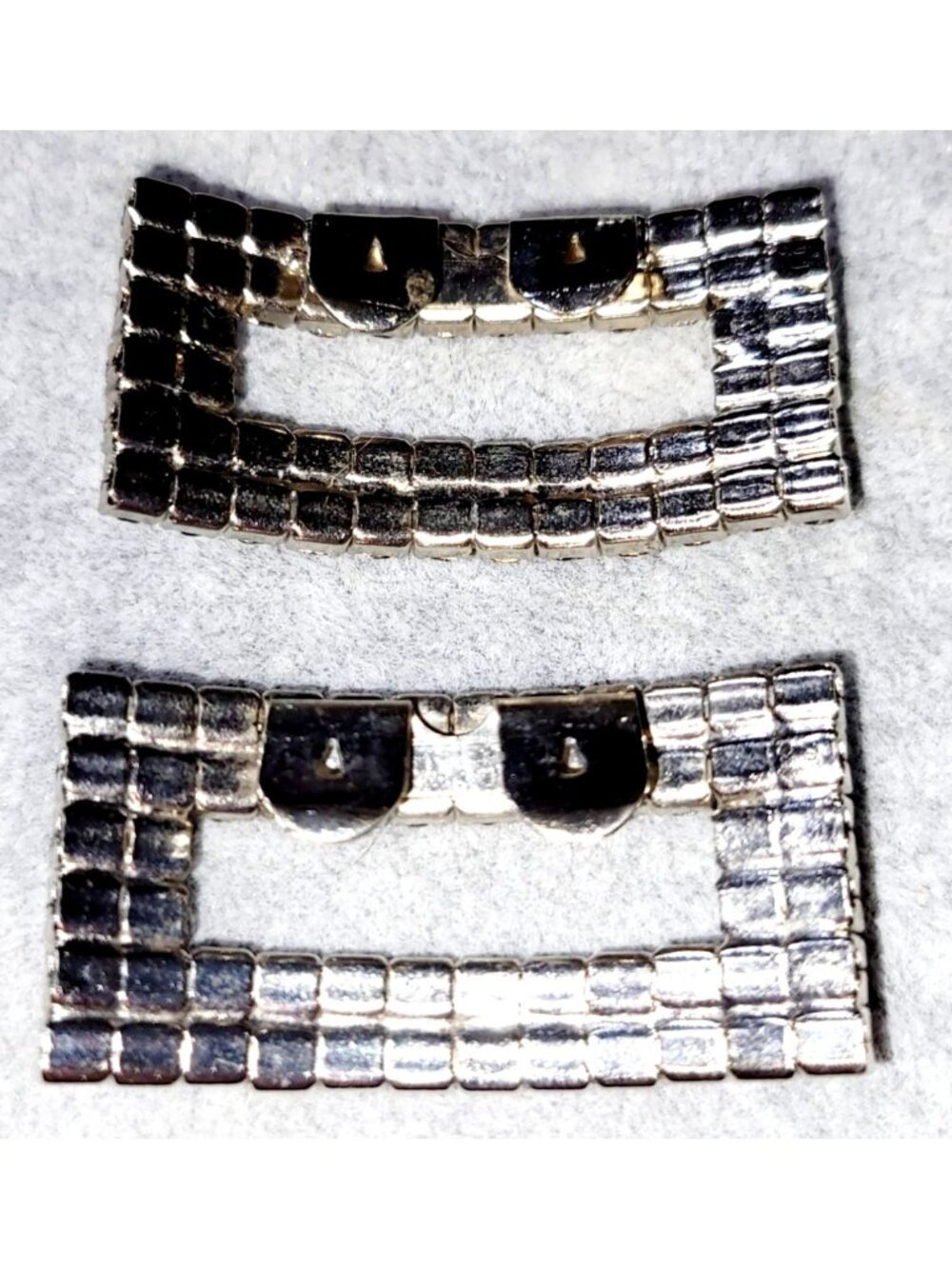 Vintage Art Deco Rhinestone Shoe Buckles Clips Rectangular Silver-Tone Hollywood - Picture 4 of 7